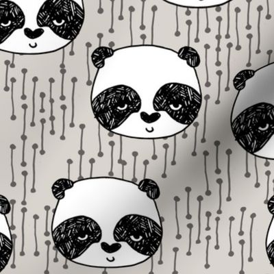 panda // light grey panda face illustration pandas scandi panda fabric