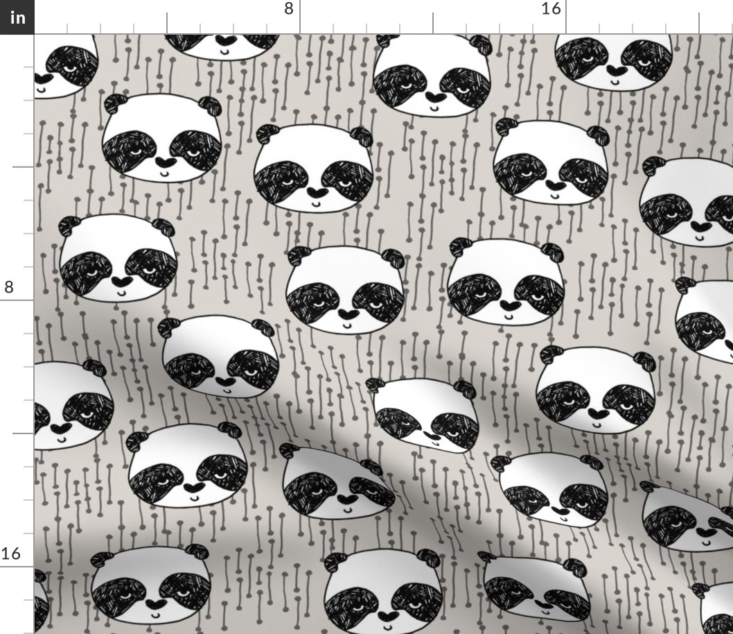 panda // light grey panda face illustration pandas scandi panda fabric