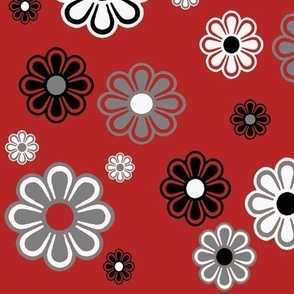 Flower Power Retro in Red, black, grey and white 