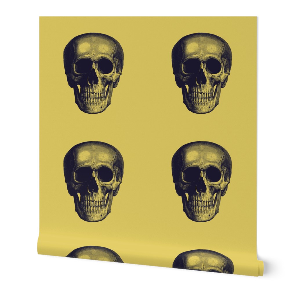 dark purple skull on light mustard