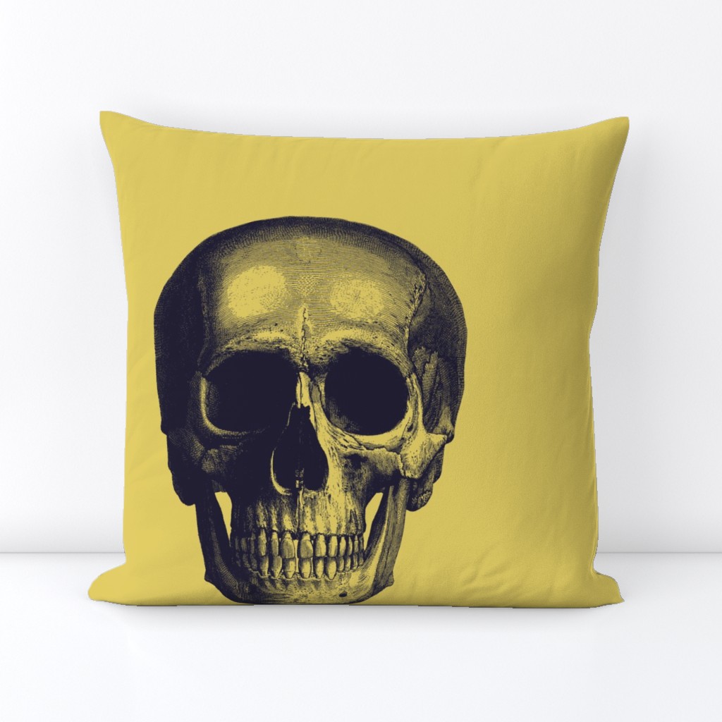 dark purple skull on light mustard