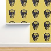 dark purple skull on light mustard