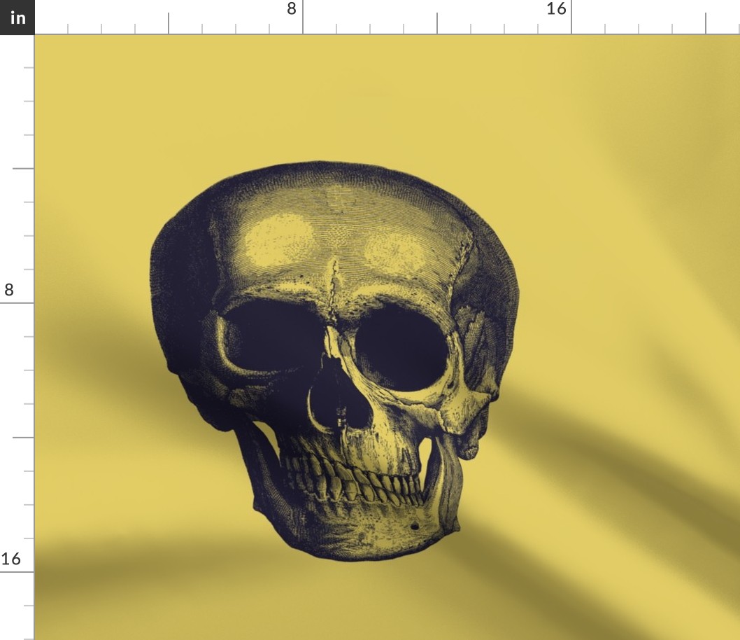 dark purple skull on light mustard