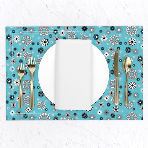 Turquoise Blue Flower Power Retro small scale