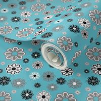 Turquoise Blue Flower Power Retro small scale