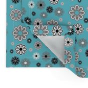 Turquoise Blue Flower Power Retro small scale