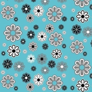 Turquoise Blue Flower Power Retro small scale