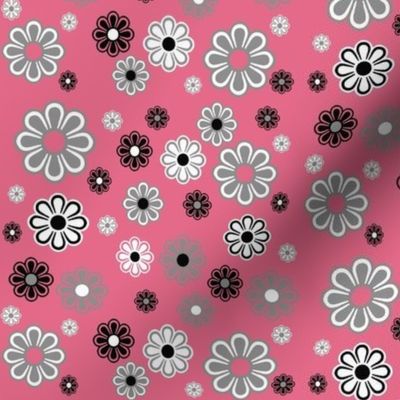 Pink Flower Power Retro small scale print
