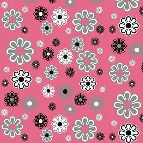 Pink Flower Power Retro small scale print