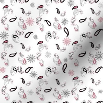 Pink Paisley black, white, gray Flower Power Retro 