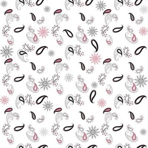 Pink Paisley black, white, gray Flower Power Retro 