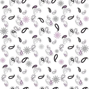 Purple Paisley gray, white, black,  retro Flower Power coordinates