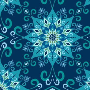 Blooming Mandala-Blue-Large Scale