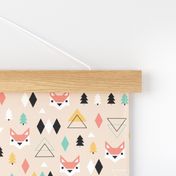 Geometric fox and pine tree illustration pattern