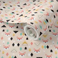 Geometric fox and pine tree illustration pattern