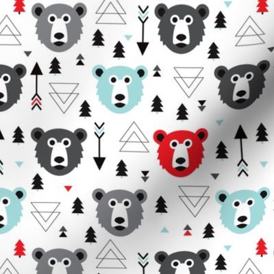 Christmas tree grizzly bear with arrows and geometric triangle shapes
