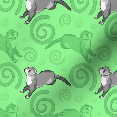 Whimsical Ferrets - green