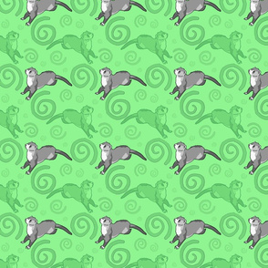 Whimsical Ferrets - green