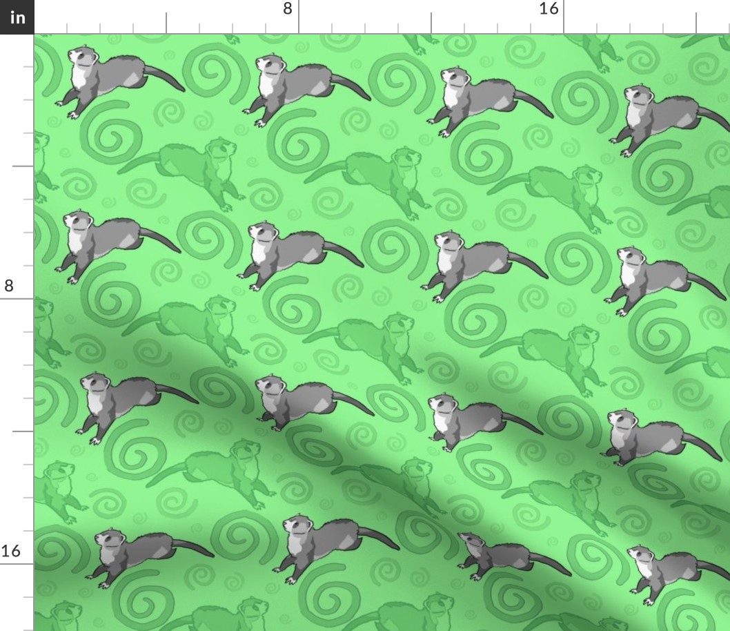 Whimsical Ferrets - green