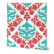 Red and Teal Bold Spring Bulb  Damask