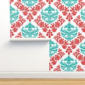 Red and Teal Bold Spring Bulb  Damask