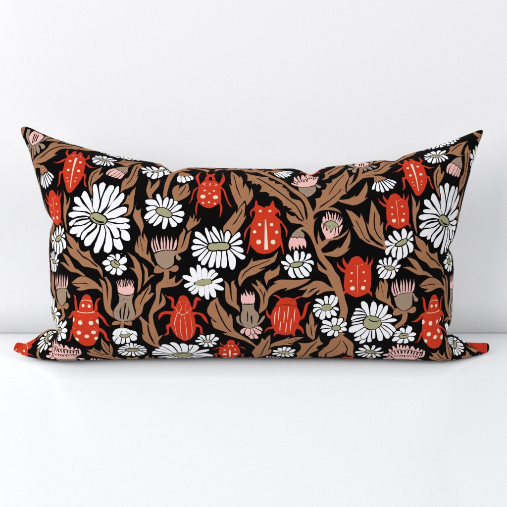 linocut beetles // vintage style linocut fabric hand-carved design by andrea lauren