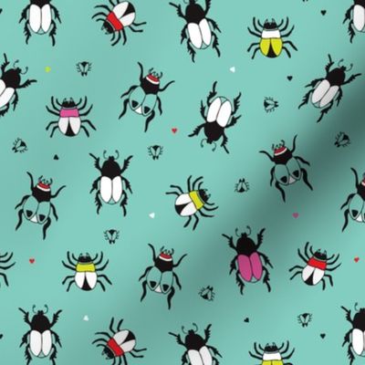 Creepy vivid colorful bugs and beetles insect illustration print