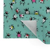 Creepy vivid colorful bugs and beetles insect illustration print