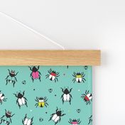 Creepy vivid colorful bugs and beetles insect illustration print