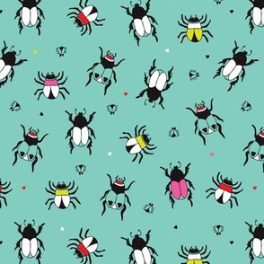 Creepy vivid colorful bugs and beetles insect illustration print
