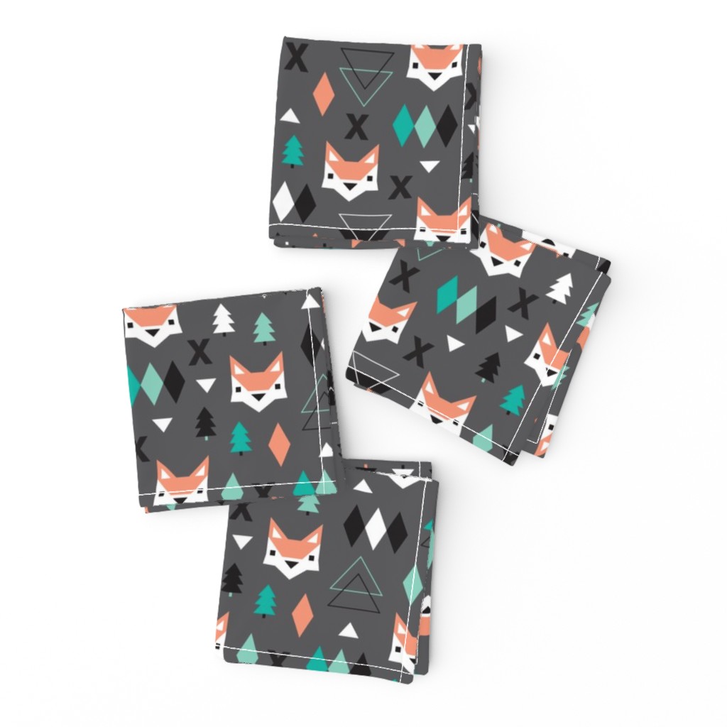 Geometric fox and pine tree illustration pattern