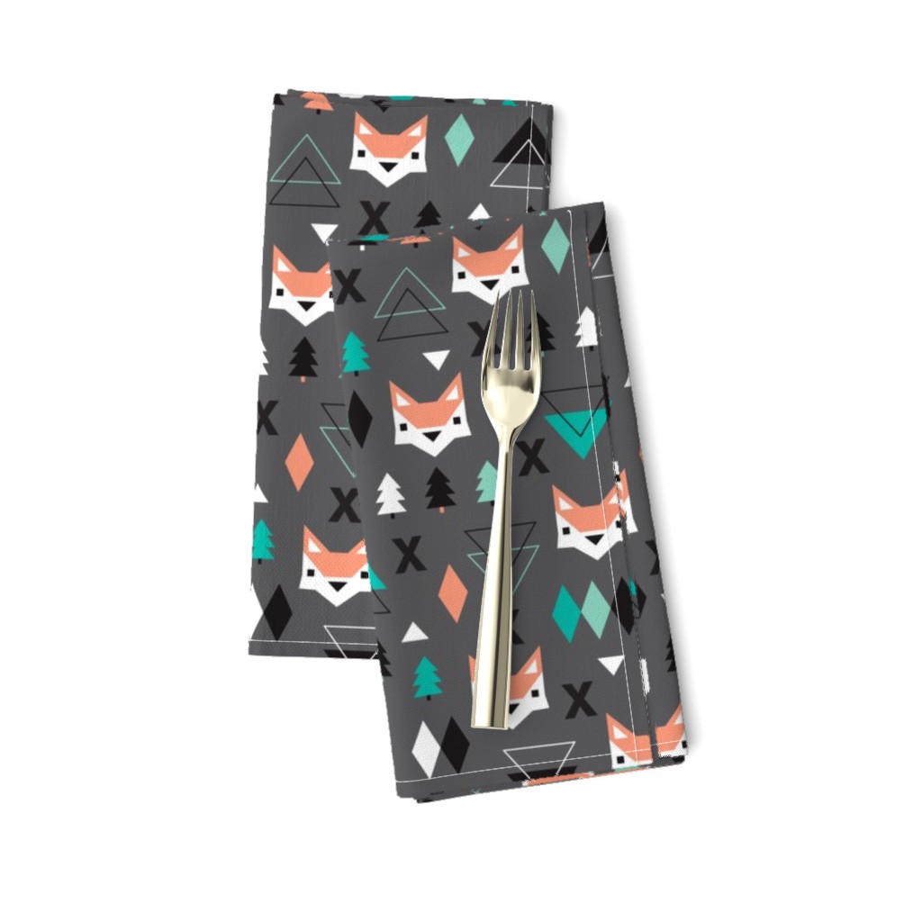 Geometric fox and pine tree illustration pattern