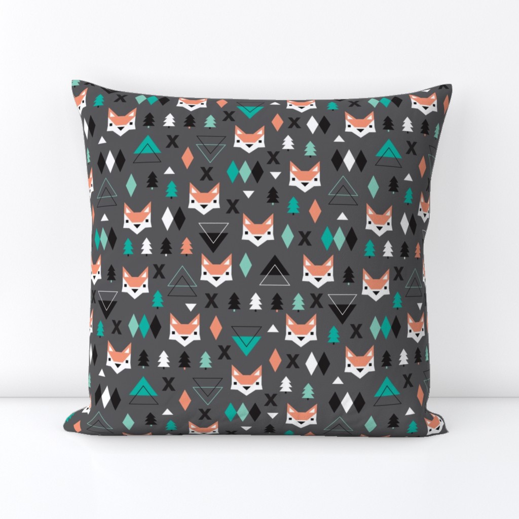 Geometric fox and pine tree illustration pattern