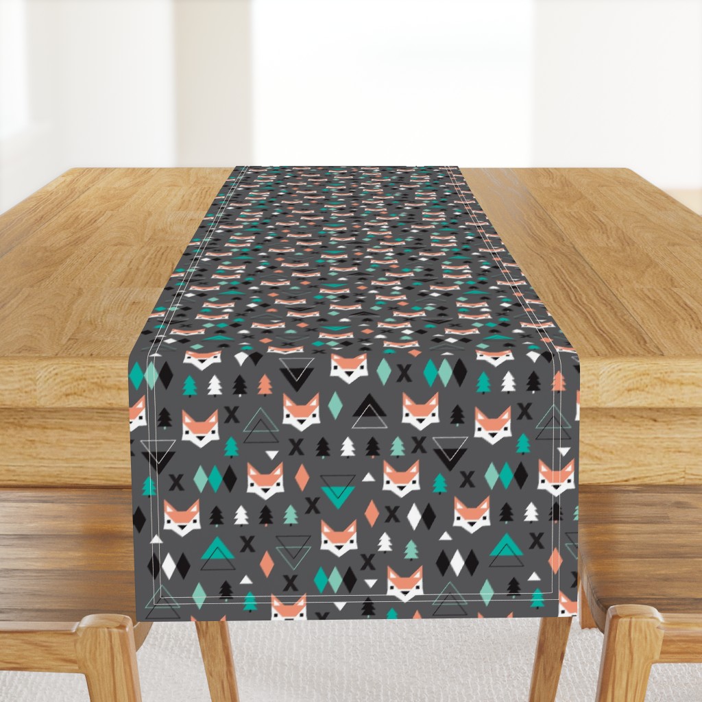 Geometric fox and pine tree illustration pattern