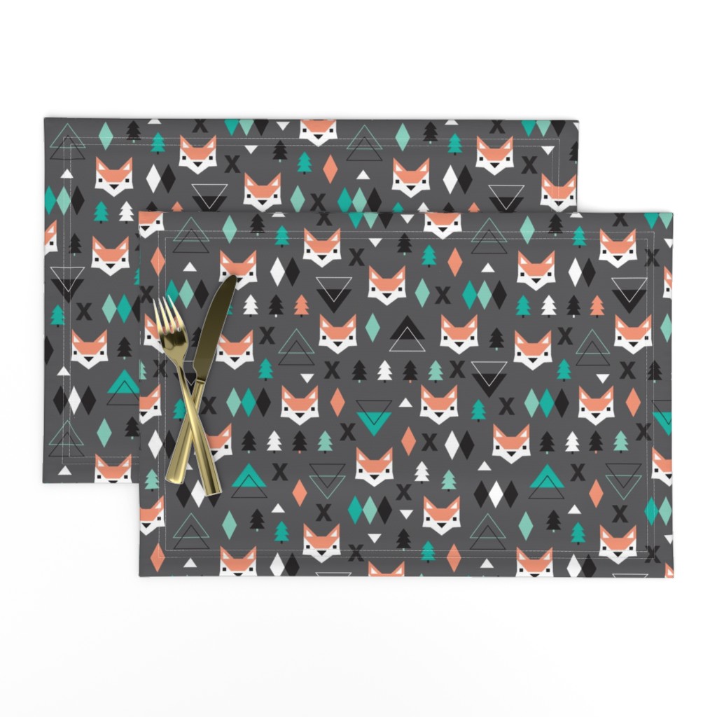 Geometric fox and pine tree illustration pattern