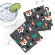 Geometric fox and pine tree illustration pattern