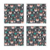 Geometric fox and pine tree illustration pattern