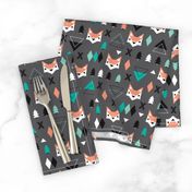 Geometric fox and pine tree illustration pattern