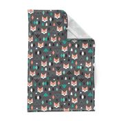 Geometric fox and pine tree illustration pattern