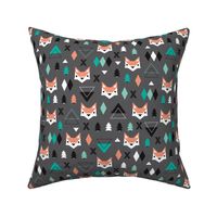 Geometric fox and pine tree illustration pattern