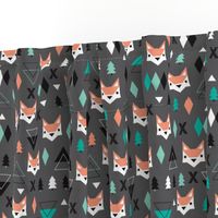 Geometric fox and pine tree illustration pattern