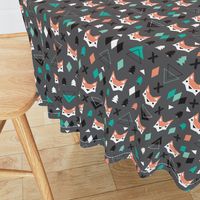 Geometric fox and pine tree illustration pattern