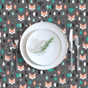 Geometric fox and pine tree illustration pattern