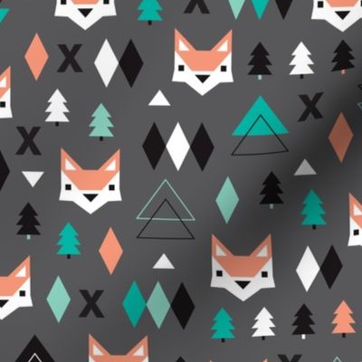 Geometric fox and pine tree illustration pattern