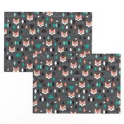 Geometric fox and pine tree illustration pattern