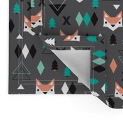 Geometric fox and pine tree illustration pattern