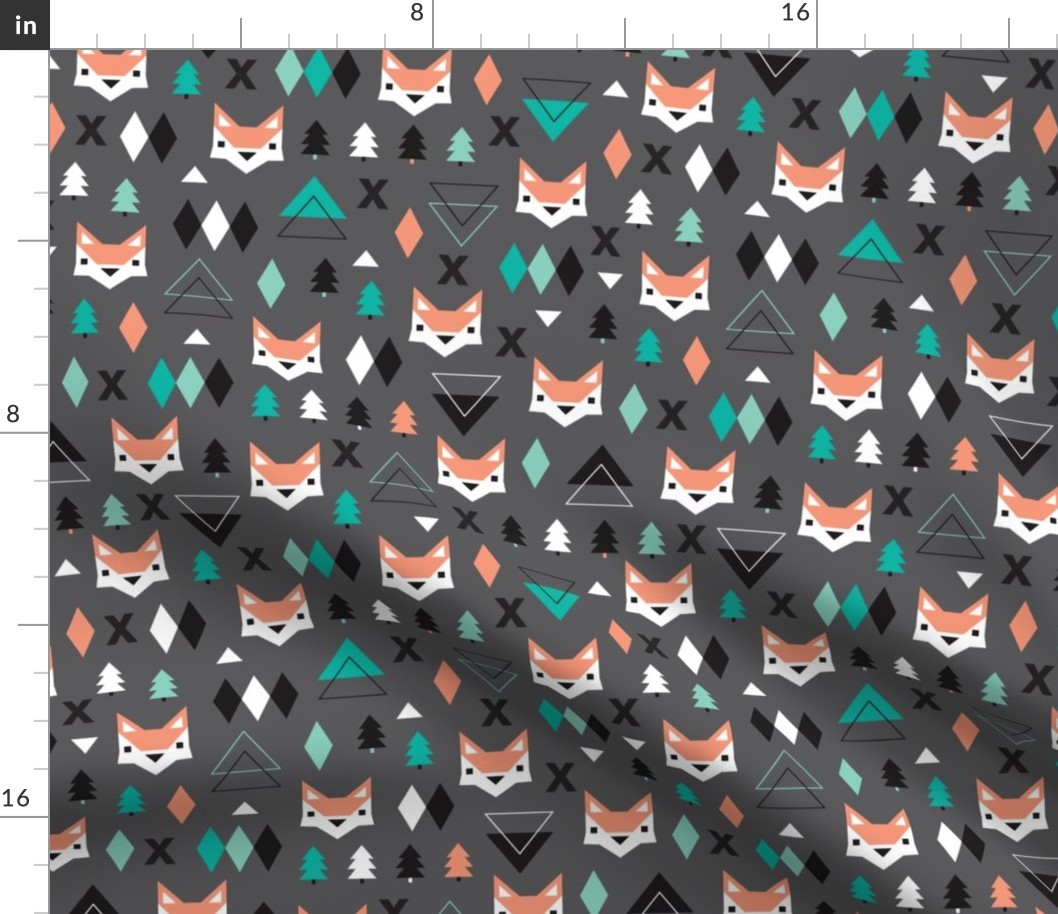 Geometric fox and pine tree illustration pattern