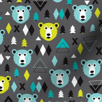 Christmas tree grizzly bear with arrows and geometric triangle shapes