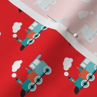 Cute red retro toy train illustration pattern