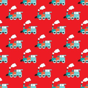 Cute red retro toy train illustration pattern